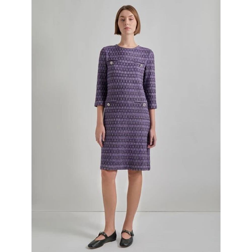 NWT Misook‎ Metallic Accent Tweed Knit Shift Dress | Purple | SZ XS